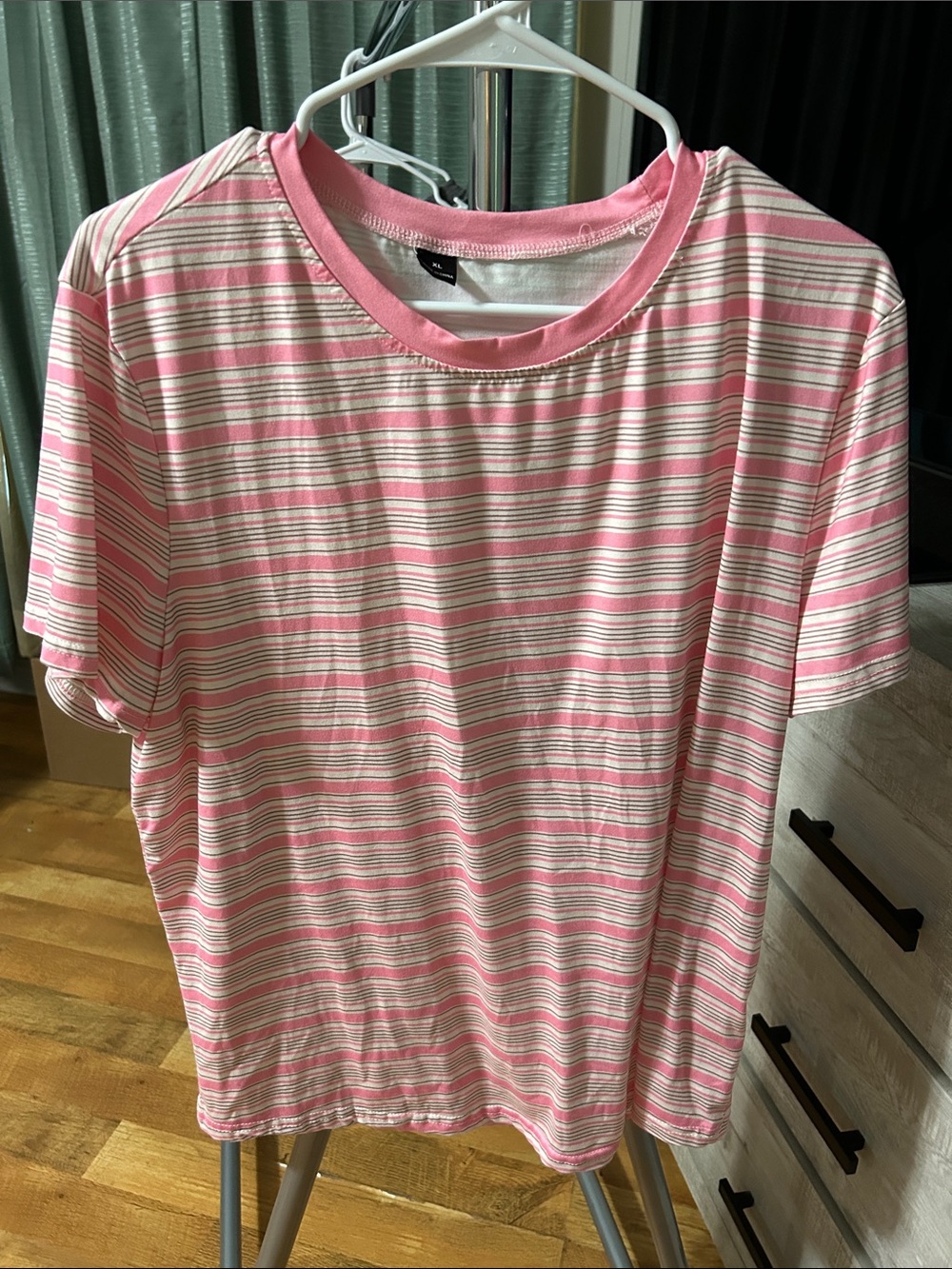 SHEIN Pink and White Striped Short Sleeve Tee